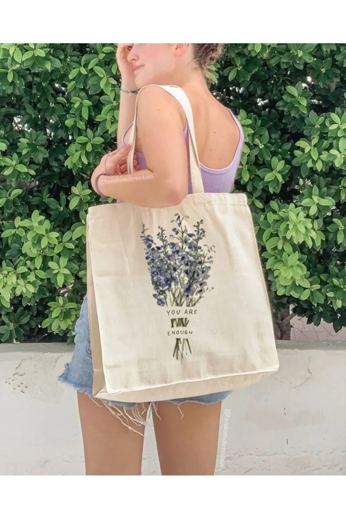 "You Are Enough" Lavender Printed 100% Cotton Raw Cloth Bag - Medium Size, Eco-Friendly, Sustainable, Casual Daily Use