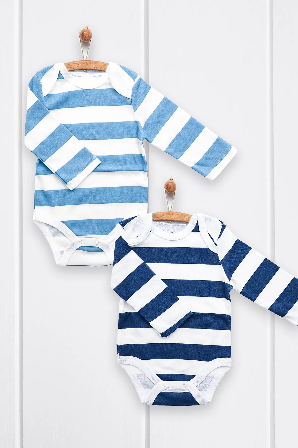 100% Cotton 2-Piece Long Sleeve Striped Baby Bodysuit Set for Newborn to 9 Months - Unisex, Organic, and Machine Washable