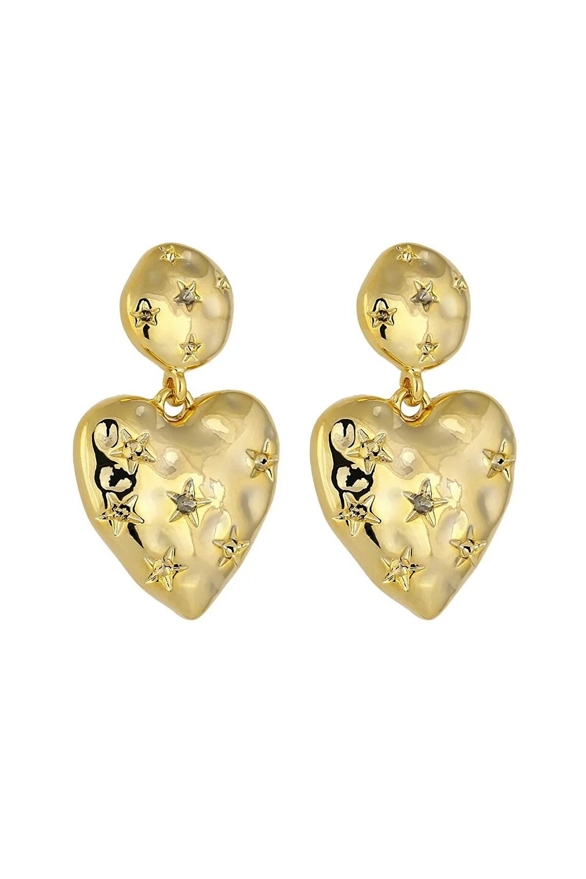 Elegant Star Patterned Dangle Gold Heart Earrings for Women