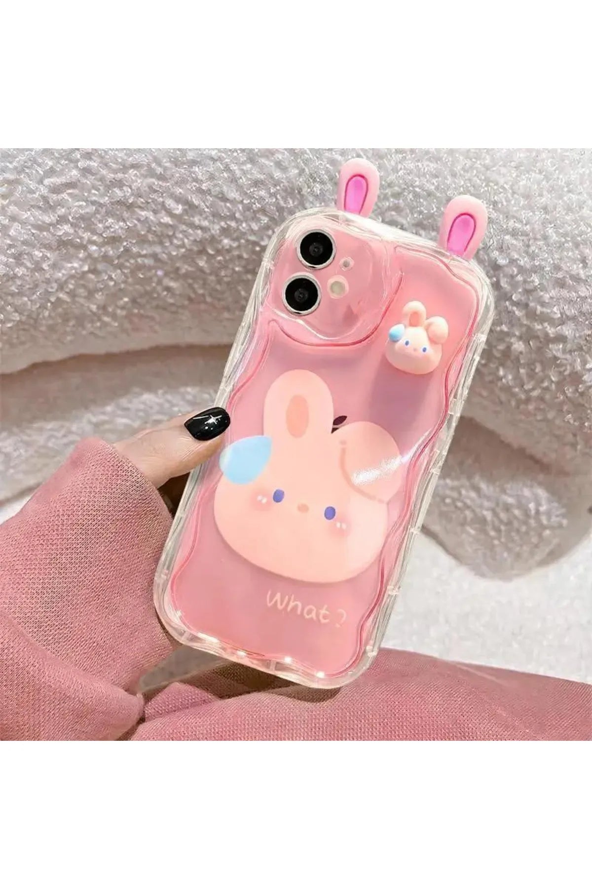 Compatible with iPhone 11 - Cute Cartoon Eared Toy Design Transparent Silicone Case with Camera Protection - Pink