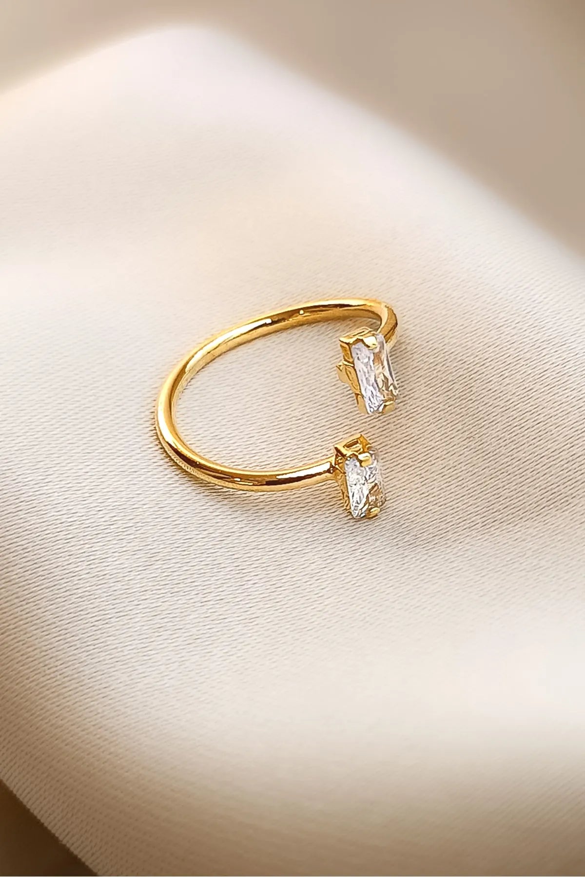 Elegant Adjustable Double Baguette Stone Gold Plated Ring - Modern Minimalist Design for Women